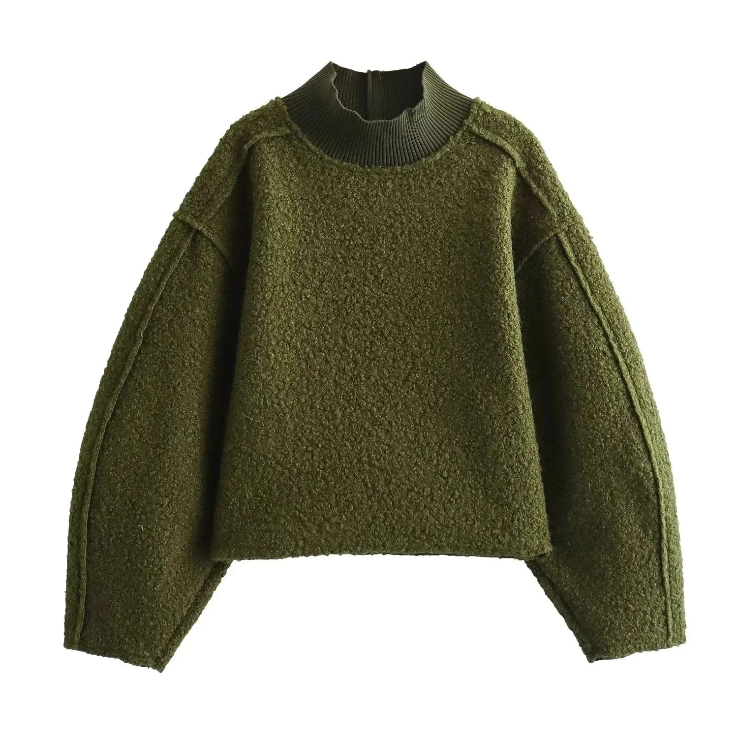 Women's oversized bouclé knit turtleneck sweater soft texture relaxed fit autumn warmth