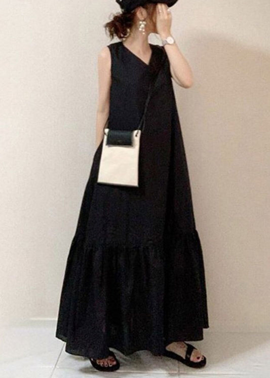 Robe de vacances en coton noire surdimensionnée à ourlet extra large pour l'été - Urbann-Vibe