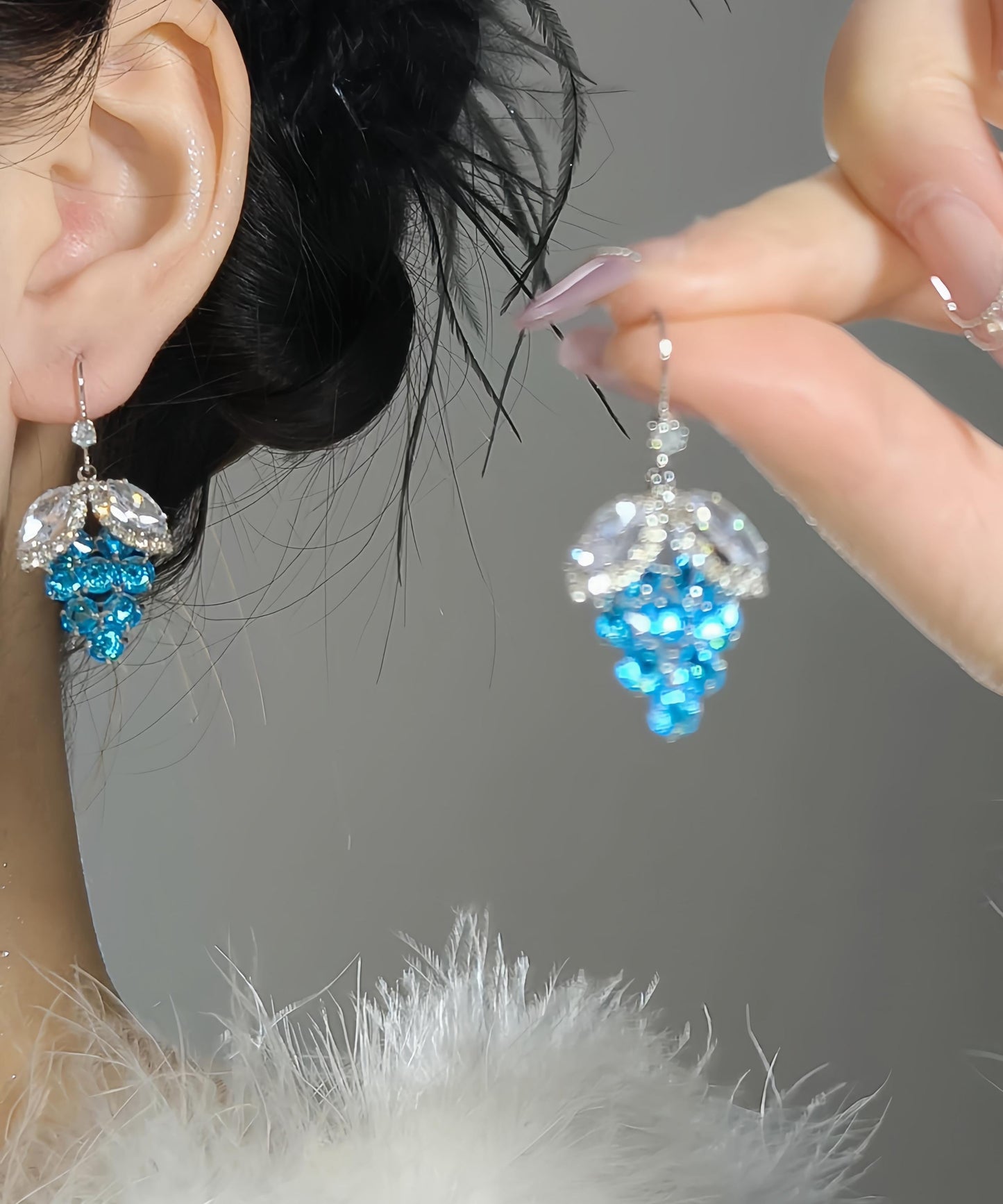 Boucles d'oreilles pendantes en forme de raisins en alliage bleu et cristal de zircon - Urbann-Vibe