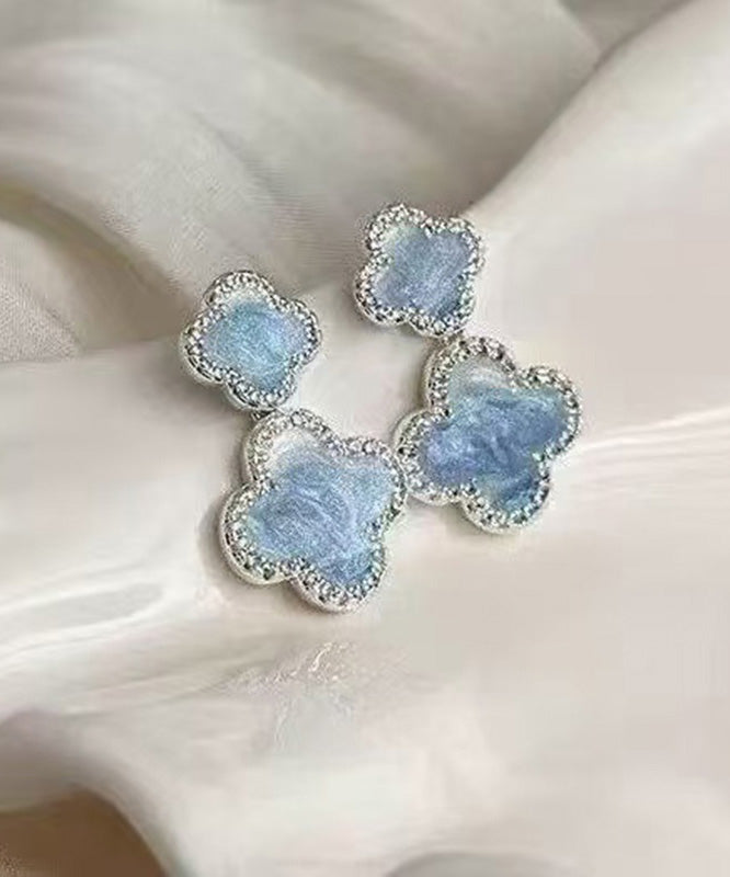 Boucles d'oreilles pendantes florales en alliage de cristal de cuivre bleu style glaçure goutte à goutte - Urbann-Vibe
