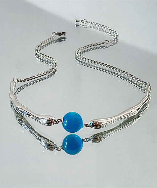 Collier avec pendentif en perles rondes en acier inoxydable bleu - Urbann-Vibe
