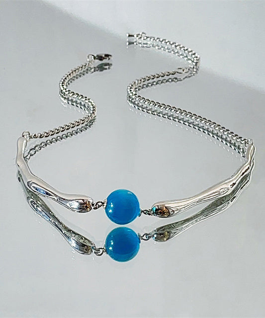 Collier avec pendentif en perles rondes en acier inoxydable bleu - Urbann-Vibe