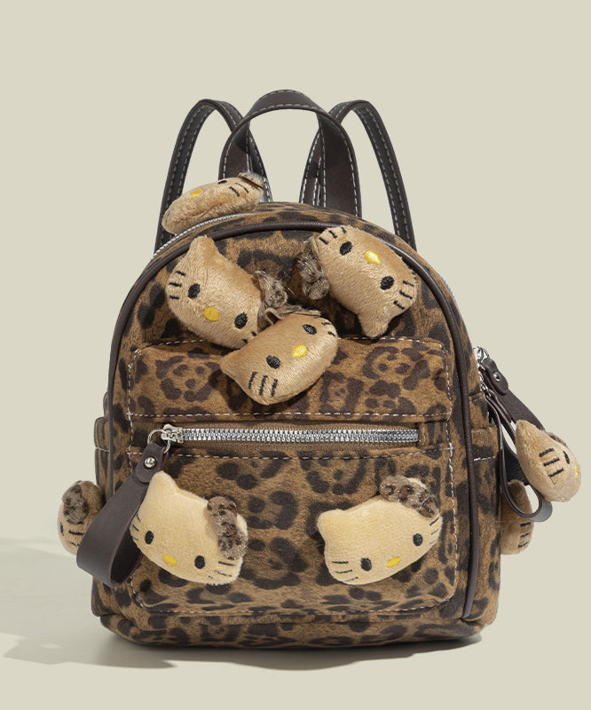 Sac à dos en simili-daim décoré style léopard marron Hellow KT - Urbann-Vibe