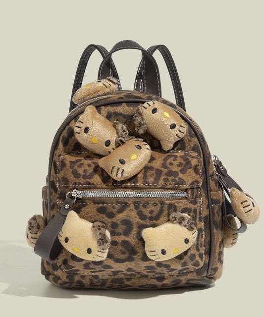 Sac à dos en simili-daim décoré style léopard marron Hellow KT - Urbann-Vibe