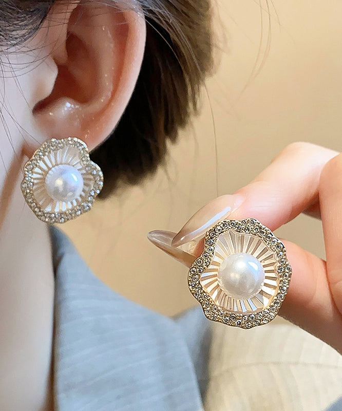 Boucles d'oreilles à tige en alliage de zircon et perles de style champagne - Urbann-Vibe