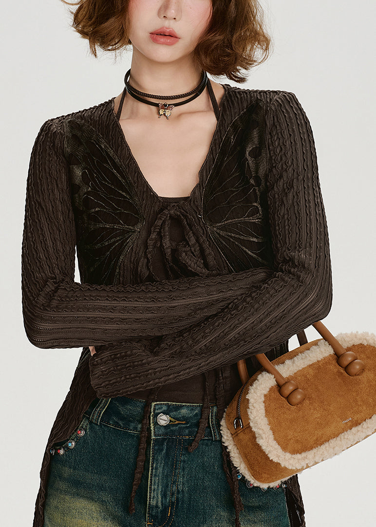 Gilets en coton à lacets papillon style chocolat, printemps - Urbann-Vibe