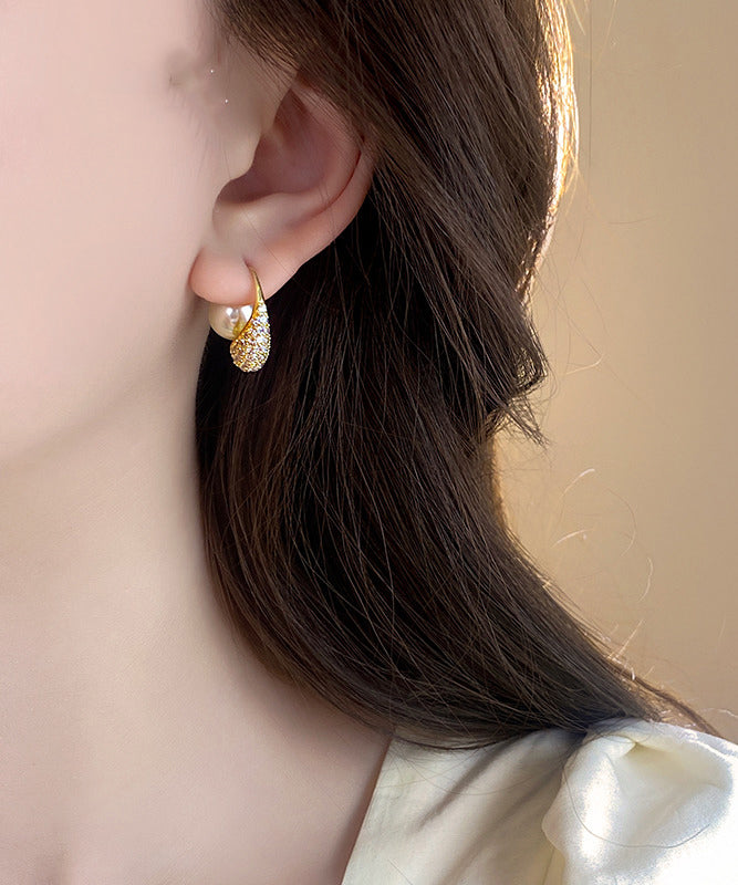 Boucles d'oreilles créoles en alliage de cuivre doré et perles de zircon - Urbann-Vibe