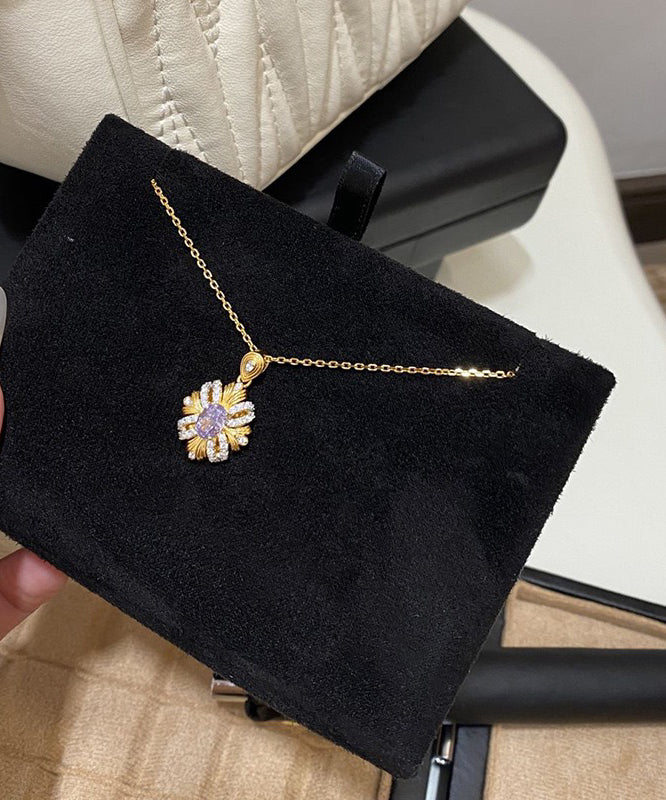 Collier avec pendentif tournesol en cuivre doré et zircon - Urbann-Vibe