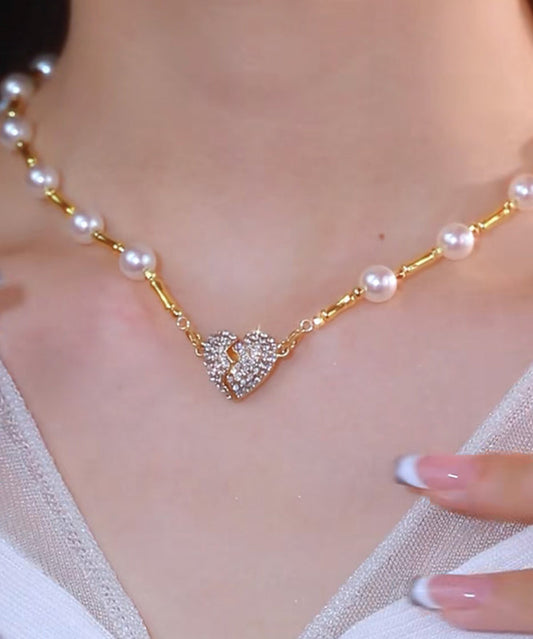 Collier avec pendentif en argent sterling doré et perle et zircon - Urbann-Vibe