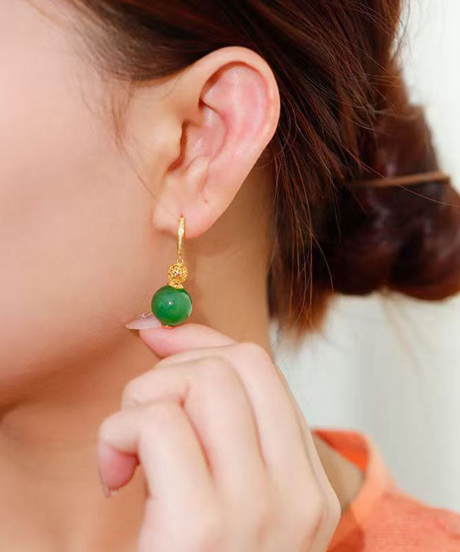 Boucles d'oreilles pendantes en jade doré sur argent Style Green Stelring - Urbann-Vibe