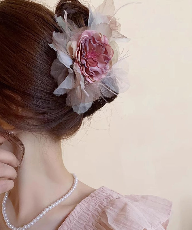 Épingle à cheveux florale en tissu acrylique rose de style - Urbann-Vibe