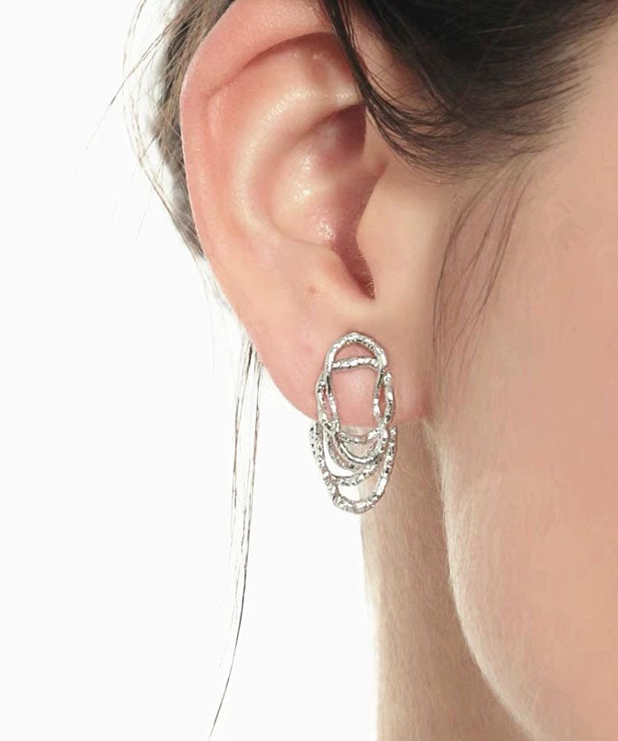 Boucles d'oreilles créoles ajourées en dentelle de soie et cuivre style soie - Urbann-Vibe