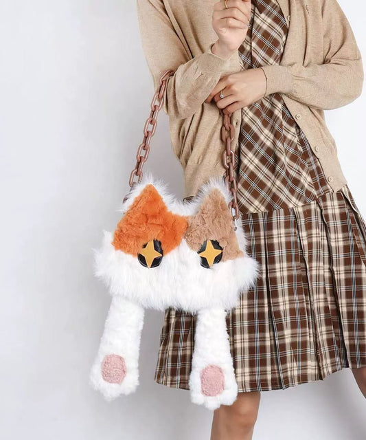 Sac à bandoulière en fourrure duveteuse style chat blanc asymétrique - Urbann-Vibe
