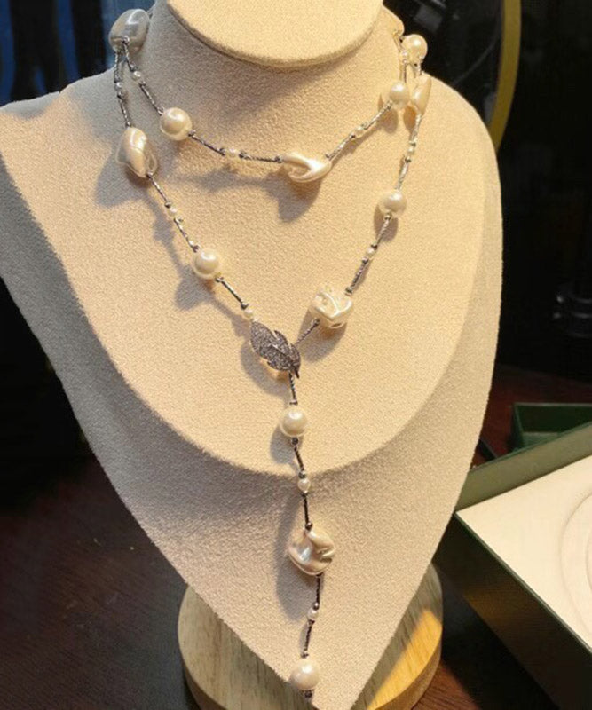 Collier avec pendentif en perles blanches en acier inoxydable - Urbann-Vibe