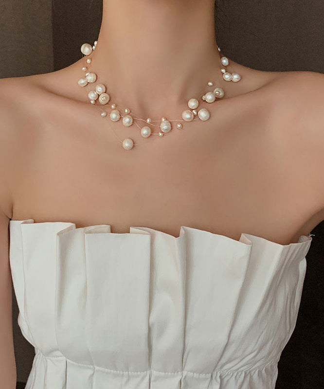 Collier princesse en acier inoxydable blanc avec perles - Urbann-Vibe