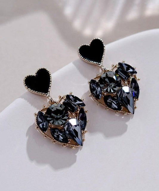 Boucles d'oreilles pendantes élégantes en alliage noir avec zircon Love - Urbann-Vibe