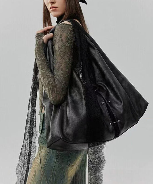 Sac à main élégant en similicuir noir avec dentelle et grande capacité - Urbann-Vibe