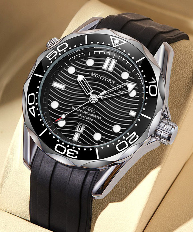 Montres élégantes pour hommes en silicone avec mouvement à quartz en métal noir - Urbann-Vibe