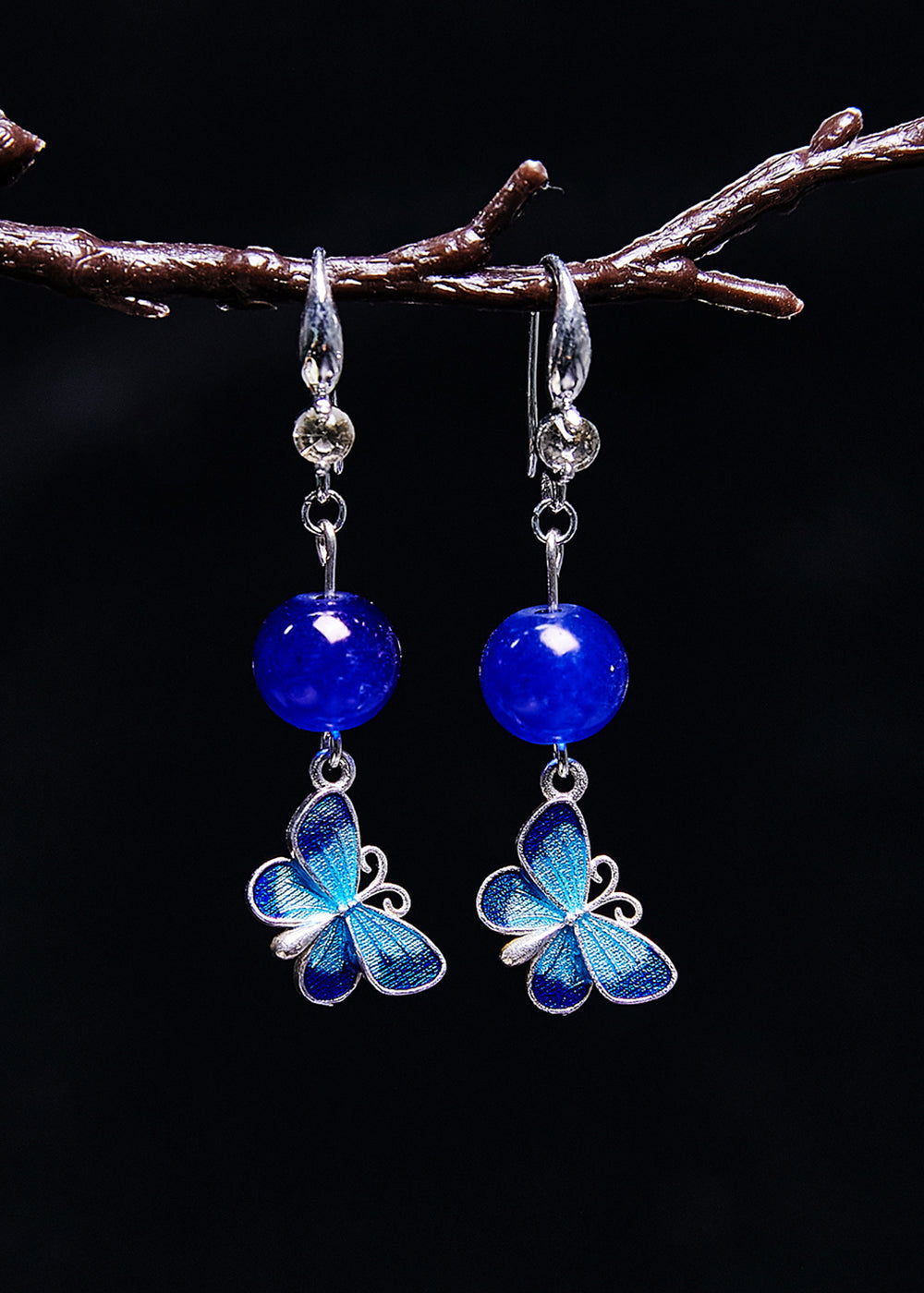 Boucles d'oreilles pendantes élégantes en pierre précieuse papillon bleu - Urbann-Vibe