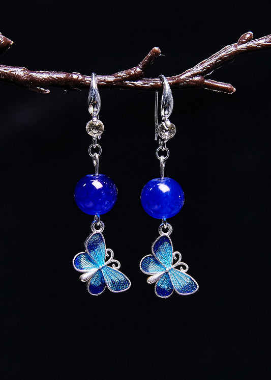 Boucles d'oreilles pendantes élégantes en pierre précieuse papillon bleu - Urbann-Vibe