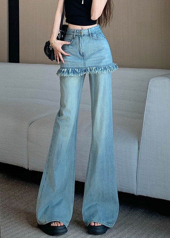 Pantalon évasé en denim deux pièces à pompons bleus élégants pour l'automne - Urbann-Vibe