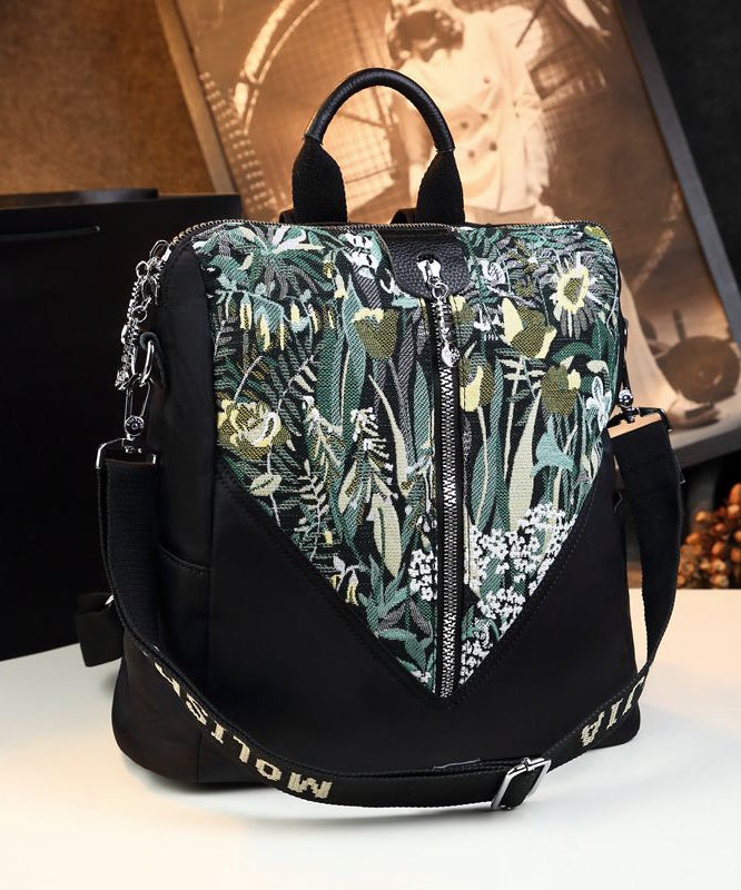 Sac à dos élégant en cuir de veau noir imprimé patchwork - Urbann-Vibe