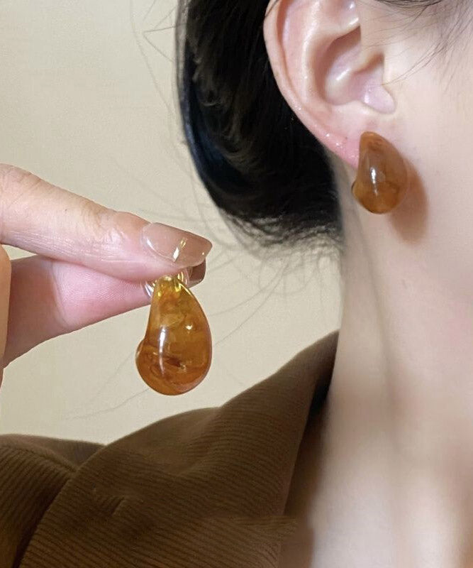 Boucles d'oreilles créoles élégantes en cuivre brun surdoré avec pierres précieuses - Urbann-Vibe