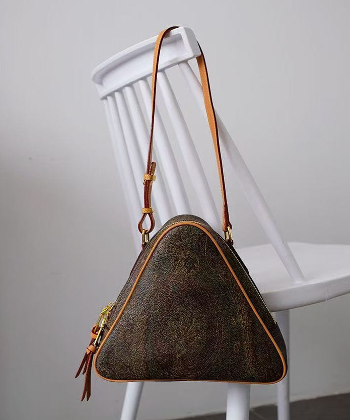 Sac bandoulière élégant en cuir jacquard marron triangulaire - Urbann-Vibe