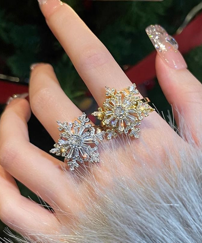 Ensemble de deux bagues élégantes en cuivre et zircon avec flocon de neige - Urbann-Vibe