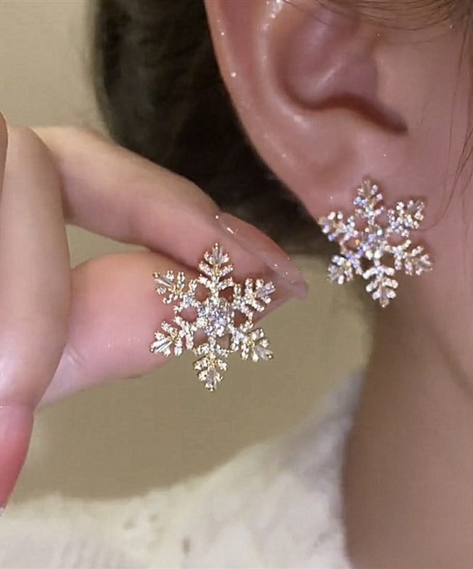 Boucles d'oreilles à tige élégantes en alliage d'or et zircon en forme de flocon de neige - Urbann-Vibe