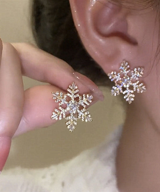 Boucles d'oreilles à tige élégantes en alliage d'or et zircon en forme de flocon de neige - Urbann-Vibe