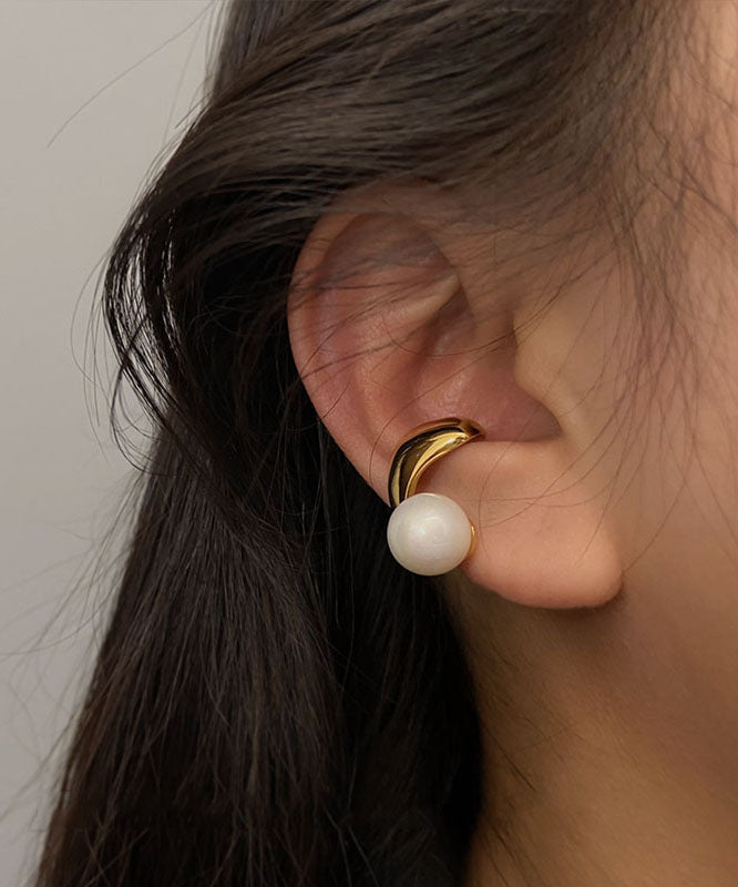 Boucles d'oreilles créoles élégantes en alliage de cuivre doré et perles - Urbann-Vibe