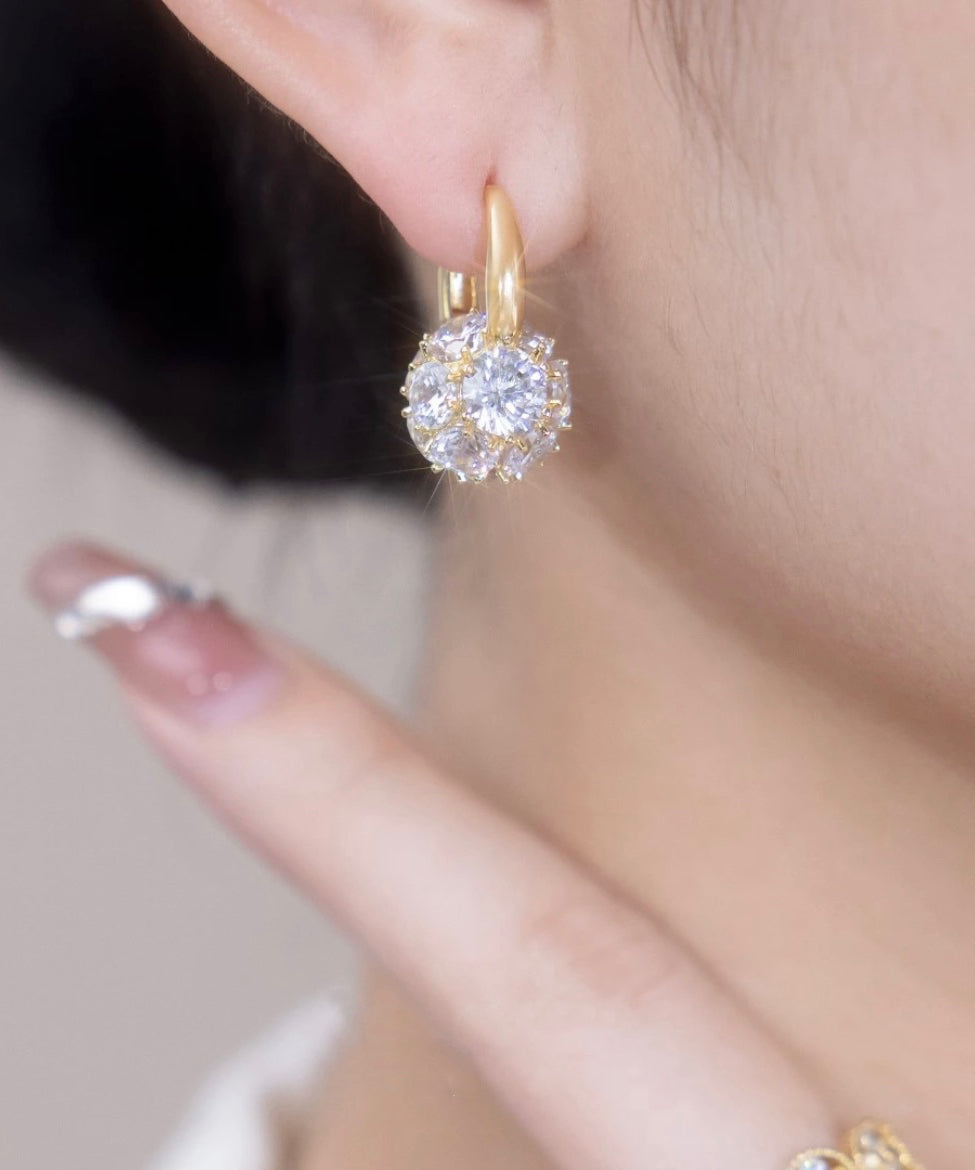 Boucles d'oreilles créoles élégantes en alliage de cuivre doré et zircon - Urbann-Vibe