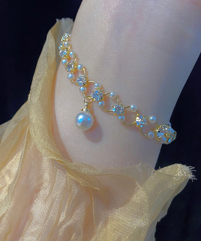 Bracelet à breloques élégant en alliage de cuivre doré et perles de zircon - Urbann-Vibe