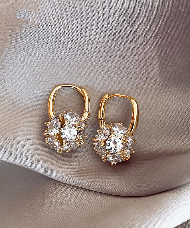 Boucles d'oreilles créoles sphériques élégantes en alliage de cuivre doré et zircon - Urbann-Vibe