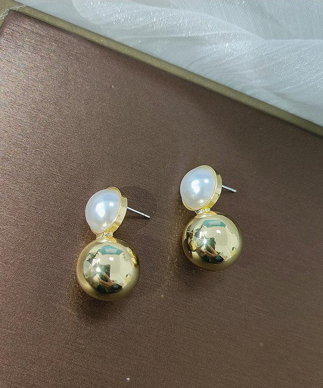 Boucles d'oreilles à tige élégantes en or et cuivre doré avec perles - Urbann-Vibe