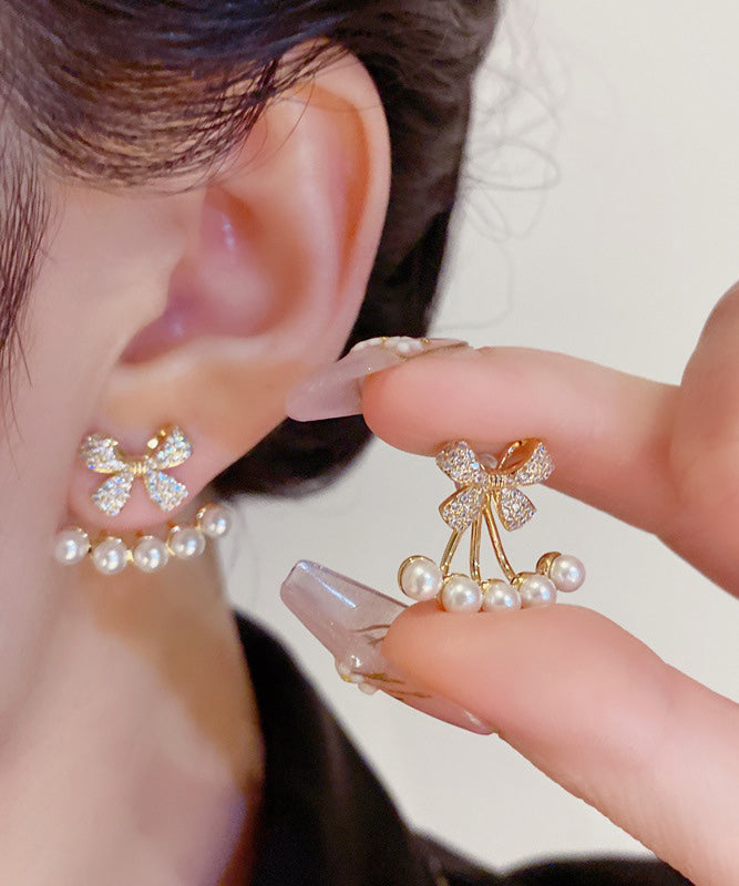 Boucles d'oreilles à tige élégantes en or, cuivre et zircons avec perles - Urbann-Vibe