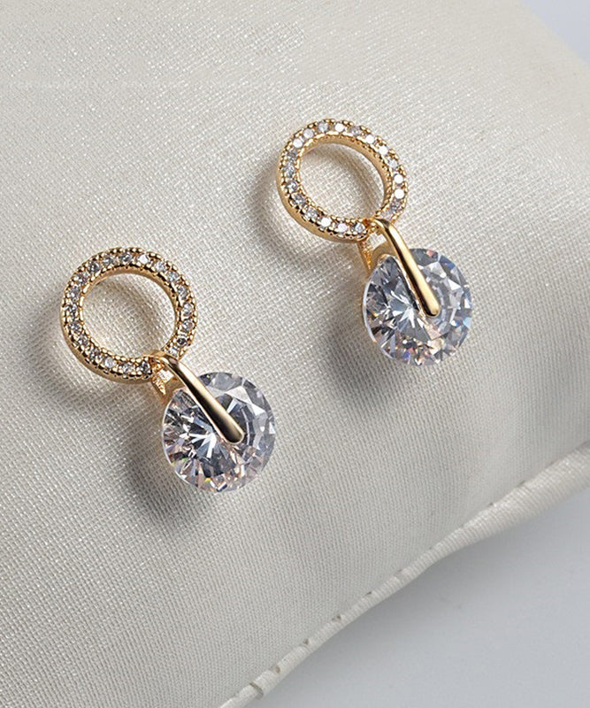 Boucles d'oreilles à tige élégantes en alliage de métal doré et zircon - Urbann-Vibe