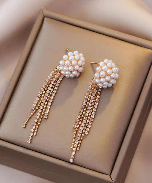 Boucles d'oreilles pendantes élégantes en or, argent et argent avec perles surdorées - Urbann-Vibe