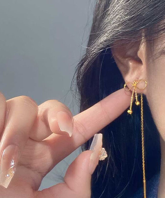 Boucles d'oreilles pendantes élégantes en argent sterling doré avec nœud - Urbann-Vibe