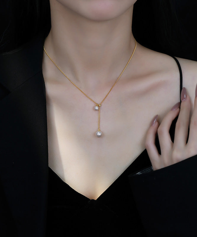 Collier élégant avec pendentif rétractable en argent sterling et perles dorées - Urbann-Vibe