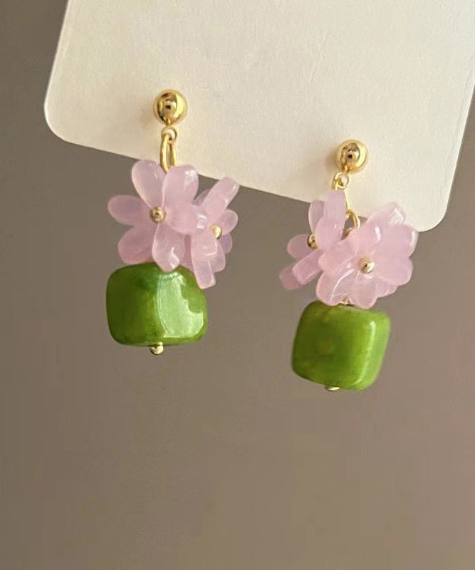 Boucles d'oreilles pendantes élégantes en alliage de résine verte à motif floral - Urbann-Vibe