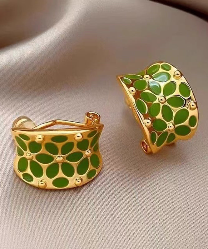 Boucles d'oreilles créoles florales élégantes en cuivre vert en forme de C - Urbann-Vibe