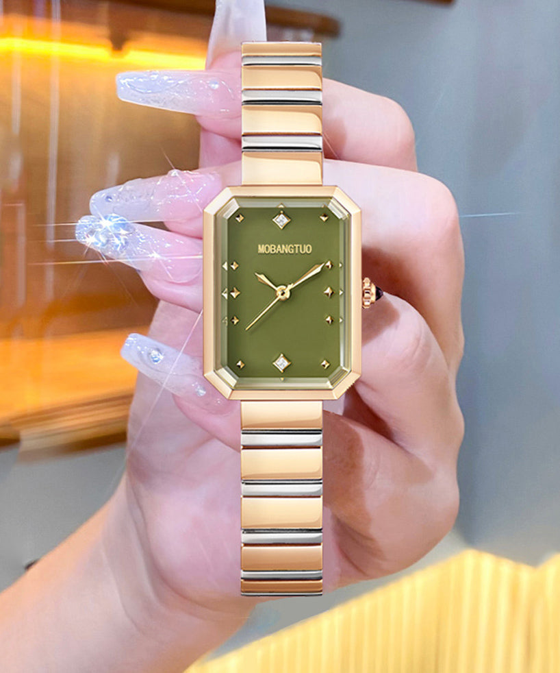 Montres carrées élégantes en acier inoxydable vert avec cristal saphir - Urbann-Vibe