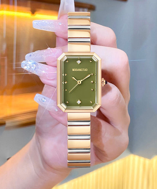 Montres carrées élégantes en acier inoxydable vert avec cristal saphir - Urbann-Vibe