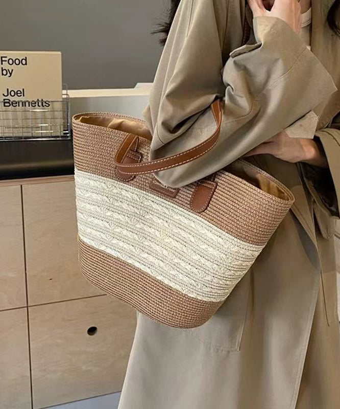Sac à bandoulière élégant en paille tissée durable de grande capacité, kaki - Urbann-Vibe