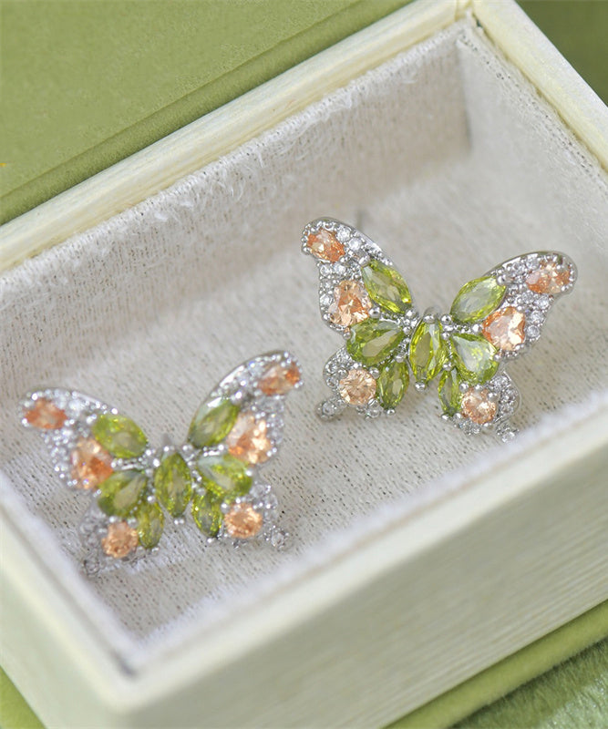 Boucles d'oreilles papillon élégantes en cuivre vert clair avec zircon surdoré - Urbann-Vibe