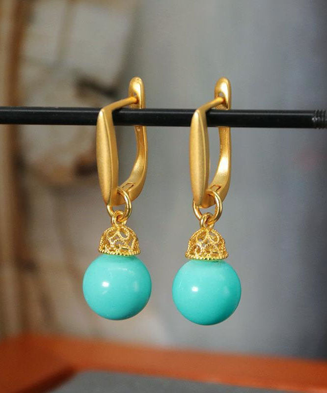 Boucles d'oreilles pendantes turquoise élégantes en argent sterling vert clair doré - Urbann-Vibe