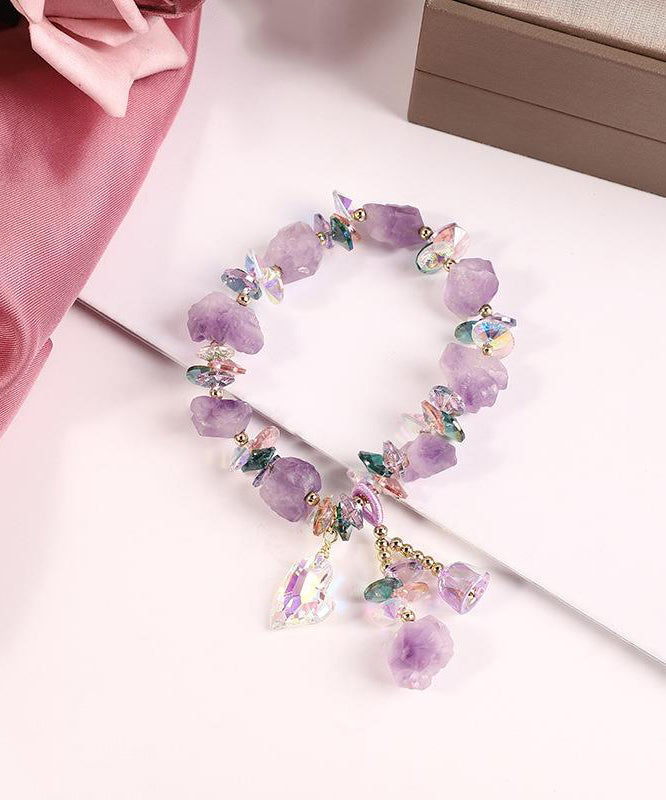 Bracelet à breloques asymétrique élégant en perles de cristal violet clair - Urbann-Vibe