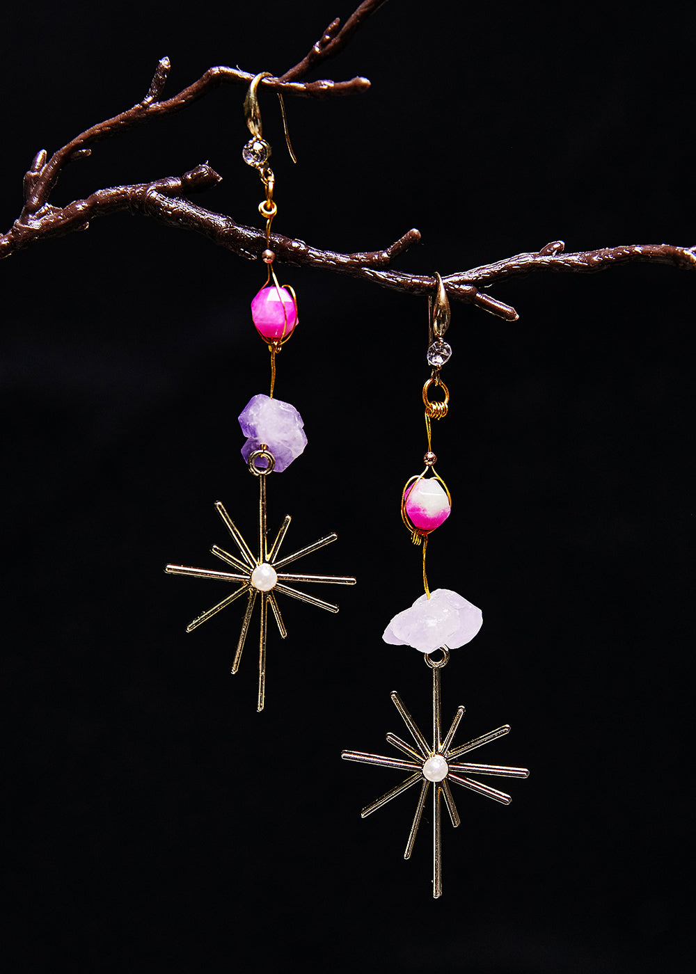 Boucles d'oreilles pendantes élégantes à longs glands en jade multicolore - Urbann-Vibe